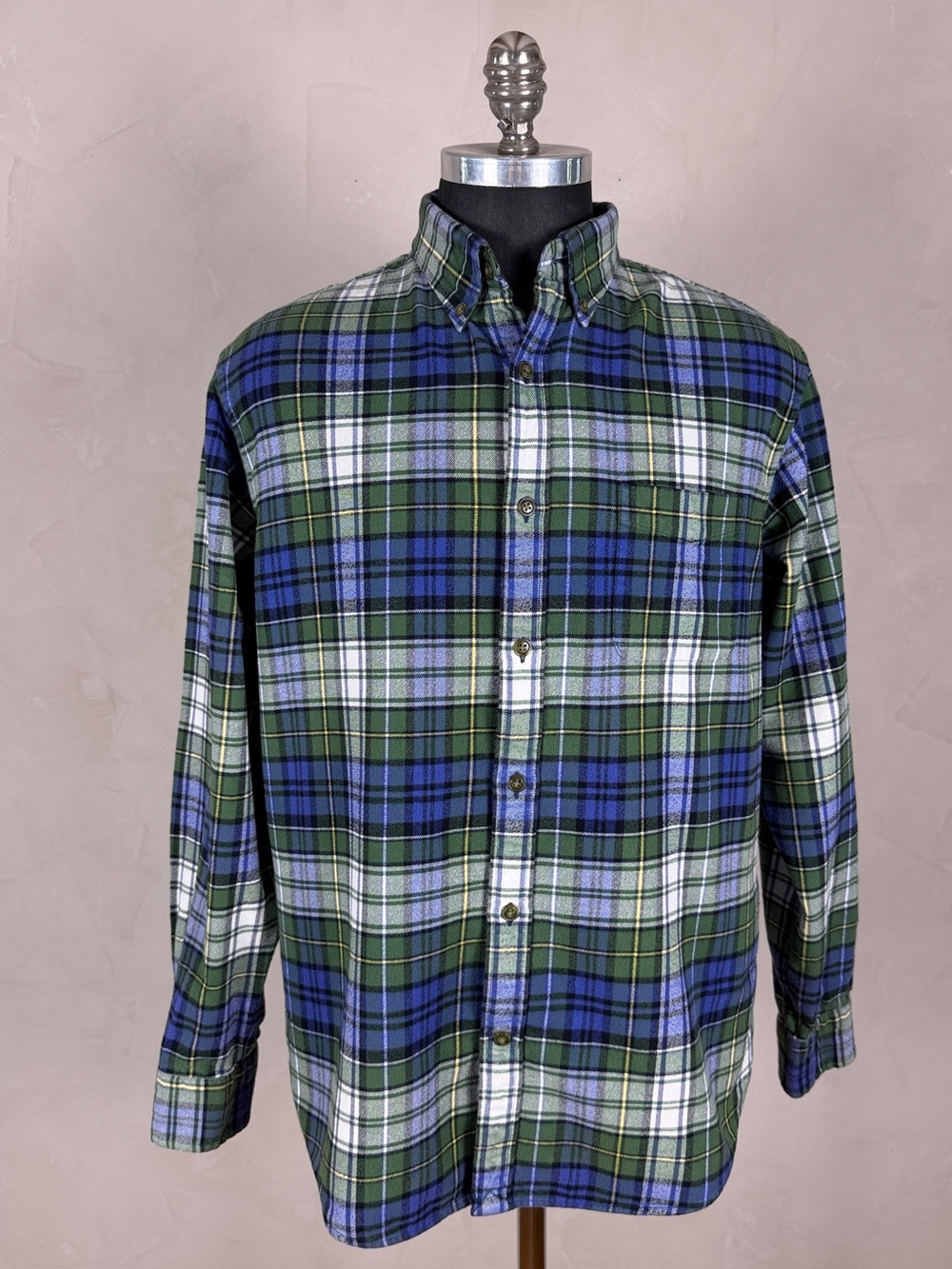 Lands’ End Men’s Large Heavyweight Plaid Flannel Shirt Traditional Fit